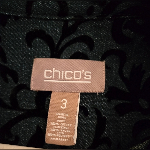 Chico's Size 3 / Size XL Denim Jacket With Black Velvet Scroll Print - Picture 5 of 6